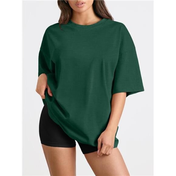 Womens Oversized Summer T Shirts Business Casual Dressy Shorts DarkGreen - Picture 2 of 6